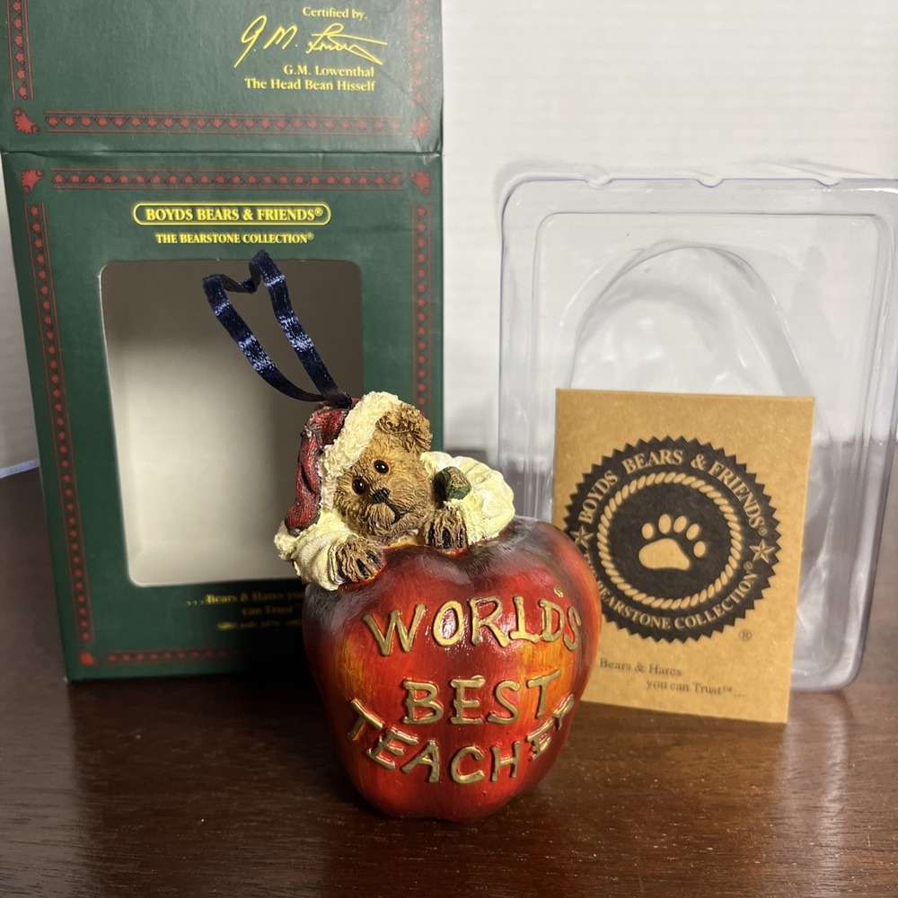 2002 Boyds Bears Owen Appleby Christmas Ornament 25760 World's Best Teacher Gift